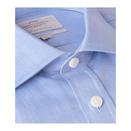 Hawes & Curtis Men's Formal Blue Herringbone Classic Fit Shirt Single Cuff - Easy Iron - image 2