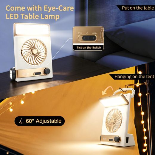 Generic 4 in 1 Solar Rechargeable Desk Fan Portable Cooling Fan With LED Table Lamp Flashlight Solar and Mains Power Supply for Home Camping Emergency Use - image 3