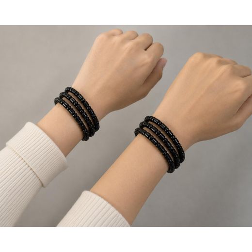 Unisex Black Braided wrist 3pc Bead Bracelet 