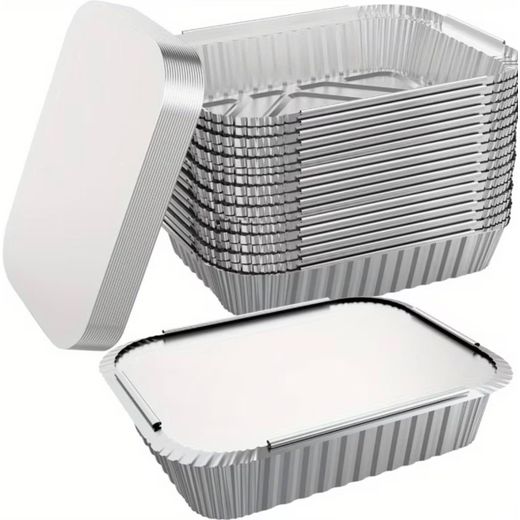 Clo Set of 50 Disposable Aluminum Foil Pans Measuring 21.84cm X 15.75cm with Lids, Ideal for Cooking, Baking, Catering, Meal Preparation, Takeout, And Freezing