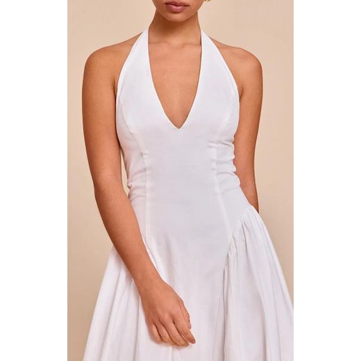 Fashion Woven Halterneck Plunge Midaxi Dress - White Party Dress, Trendy Clubwear Bodycon Mini Dress for Women, Chic Ladies Night Out Dress S-XXXL - image 4