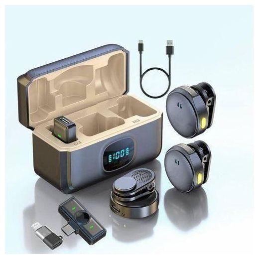 Q8 2Mic Wireless Microphone Magnetic Button Lavalier Microphone With Digital Display Battery, Wireless Mic for Youtubers, Noise Cancellation Wireless Microphone with 40H Battery, Mic for YouTube - image 2