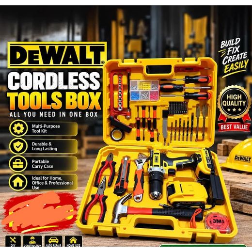 Dewalt Tools Box Kit Set With Cordless Battery Drill Machine