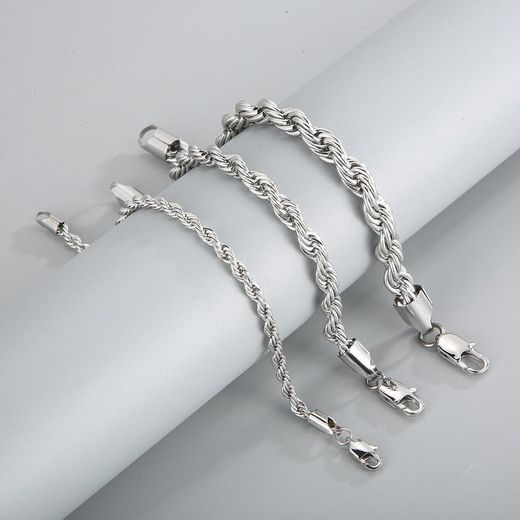 ONIBENZ Men's & Women's Silver Twist Rope Chain Bracelet - 316L Titanium Stainless Steel