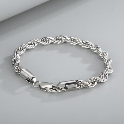 ONIBENZ Men's & Women's Silver Twist Rope Chain Bracelet - 316L Titanium Stainless Steel - image 3