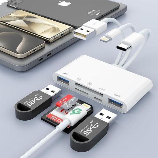 Generic 5-In-3 Lightning, Type-C & USB A To All Device Card Reader