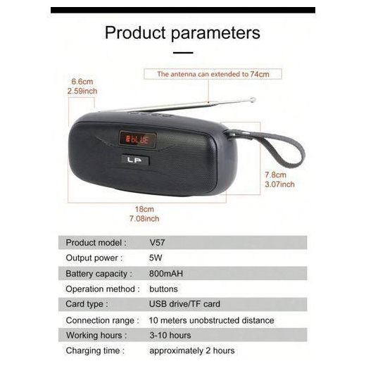 LP  V57 Portable Bluetooth Speaker Radio With Led Display - image 2