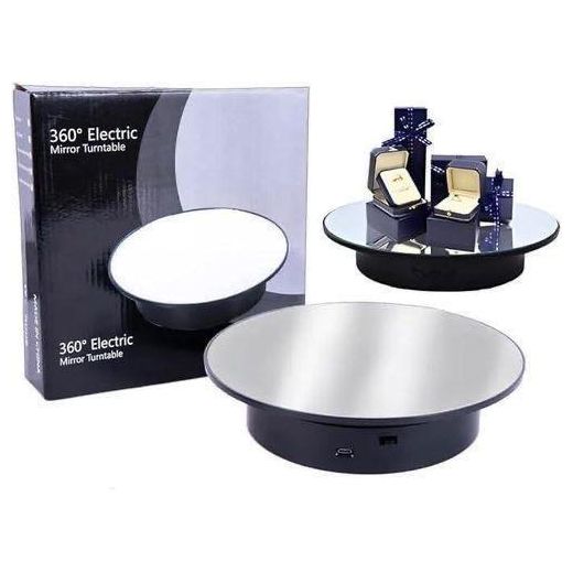 Generic New 25cm Rotating Display Stand 360 Degree Electric Rotating Turntable With Mirror for Photography Products