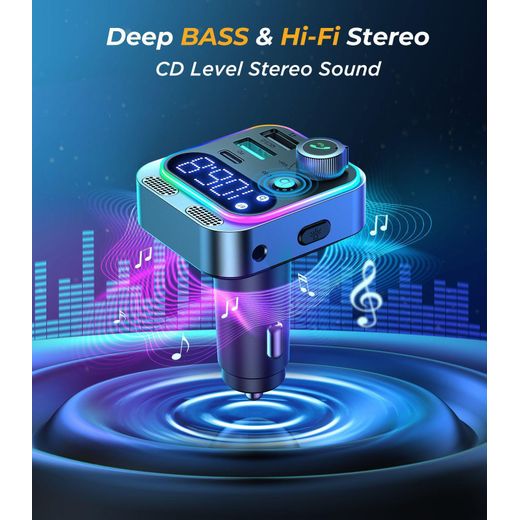 Generic Enhanced  RGB HIFI Hands-free Car Charger FM Transmitter Bluetooth and Aux Car Audio MP3 Player Fast Charger Car Kit - image 2