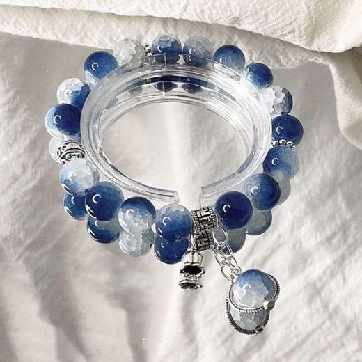 Jewelry Fashion New Design Blue & White Beaded Bracelet – Marbled Bead Charm – Men and Women Stackable Jewelry