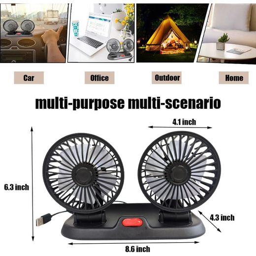 Flushrenic Dual Head USB Car Cooling Fan Support 12V/24V 360° Adjustable Silent 2 Speed With Multifunctional Parking Card For Vehicle Use - image 4