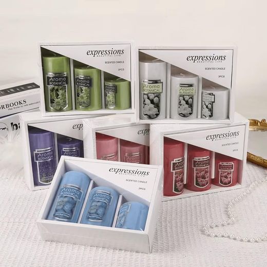 Generic Scented Candles Set Gift - 3 Pack Colorful Pillar Candles Set - image 2