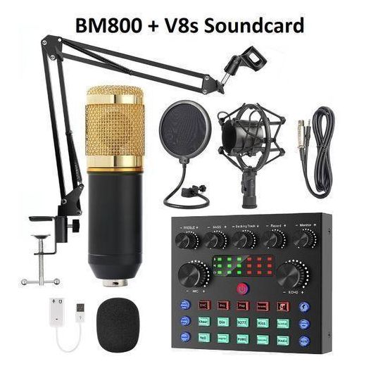 Full Kits Studio Condenser Microphone With Sound Card, Mic Filter