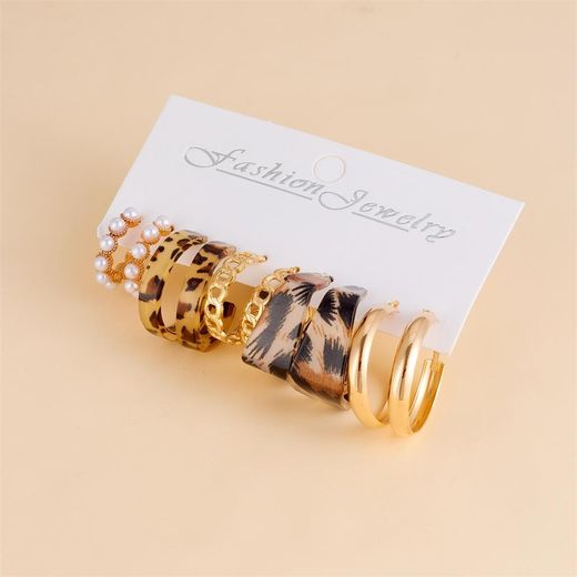 Fashion 5 pairs of retro-style earrings set - Gold, resin, Trendy Jewelry - image 2