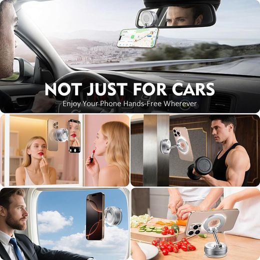 Generic 360° Rotating Ultra-Strong MagneticVacuum Suction Phone Holder for Car Mount,Makeup/Gym/Mirror, Desk & Wall Compatible -Secure Grip Hands Free Adjustable Suction LockingHolder for All Phones Magnetic Phone HolderPerfect for Smooth Surfaces(White) - image 4