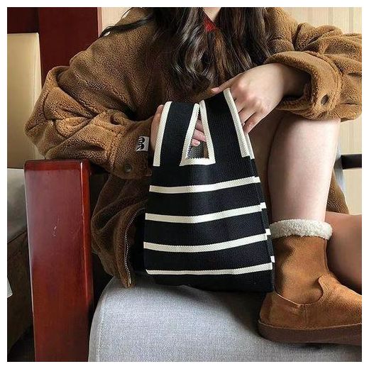 Fashion Women's Knitted Bag Hand Bag Straddle Bag - Black - image 2
