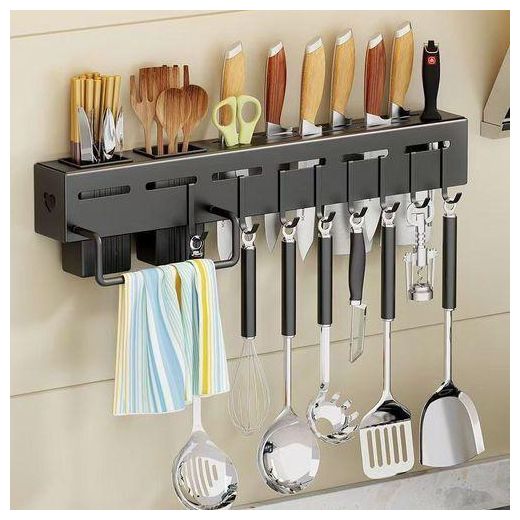 Wall Mounted Knife Cutlery Holder Rack With Towel Holder