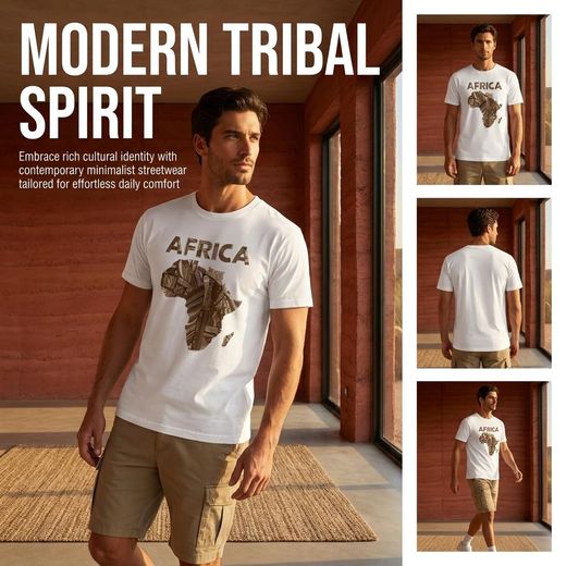 SUNIT Men's African Map Graphic Short Sleeve T-shirt Ethnic Art - White - image 4
