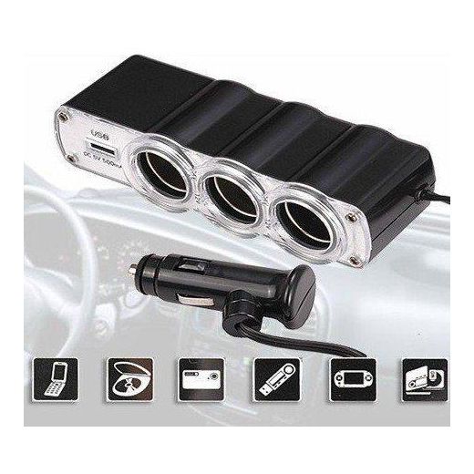 Generic Car Charger 3 Sockets Dual USB Ports Car Splitter Adapter - image 2