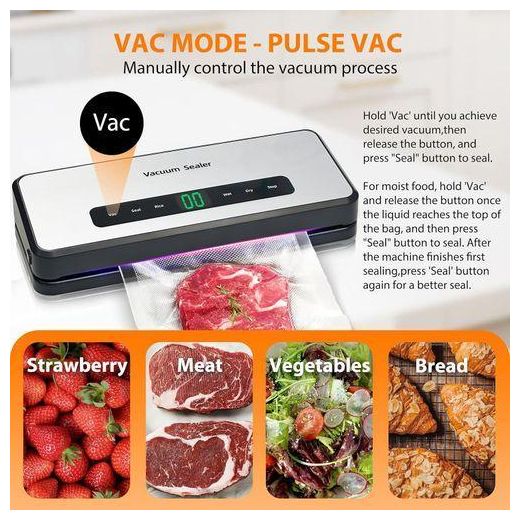 Generic Automatic Vacuum Sealer Machine Built-in Bag Roll Storage and Cutter,Fast-Compact Food Sealer,Multi-Functional Food Vacuum Saver&Wide Seal,With1 Bag Roll&20pcs Pre-cut Bags - image 2