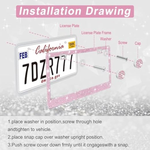Generic Premium Universal Pink Diamond Encrusted license Plate Frame - image 4