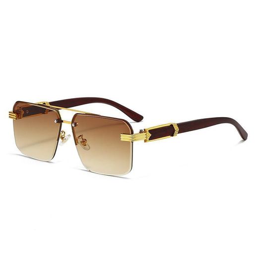 Rimless Rectangle Aviator Sunglasses_Brown