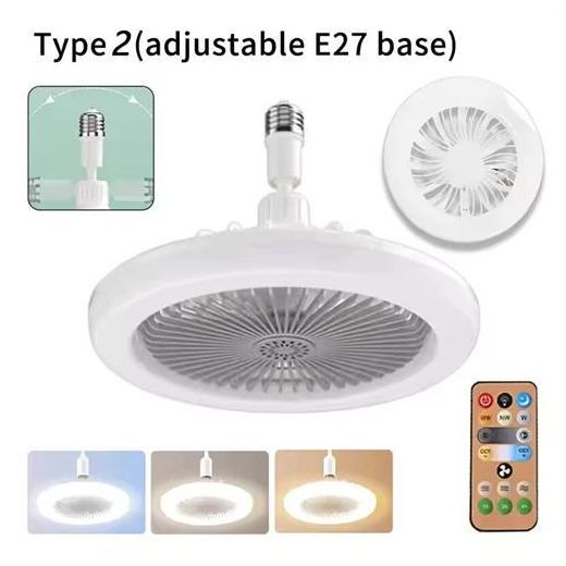 Generic Remote control ceiling fan with LED light, E27 converter base, intelligent silent ceiling fan for bedroom and living room, aromatherapy light, fan light, tri color color universal fan light