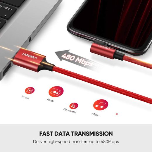 Ugreen Right Angle USB-A To Lightning Cable 1m Red - image 2