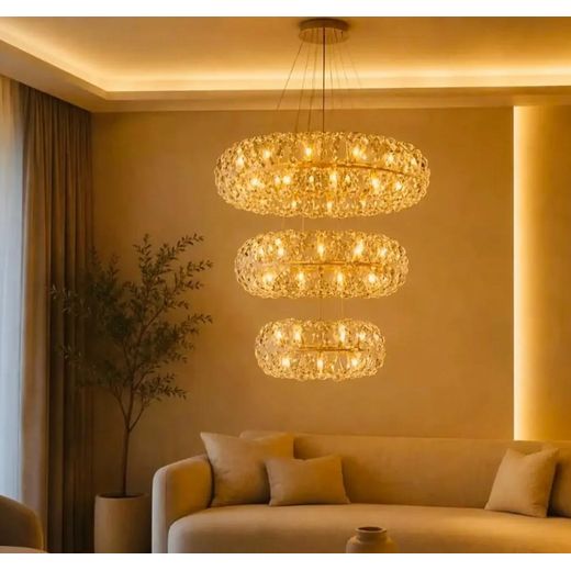 Generic Royal Crystal 3-Step Gold Luxury Chandelier – Adjustable Layered Ceiling Light