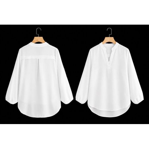 Fashion Women's Elegant Long Sleeve V-Neck Chiffon Blouse