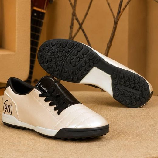 Fashion Men's Total 90 Turf Football Boots - Off-White & Black Synthetic Leather Soccer Shoes