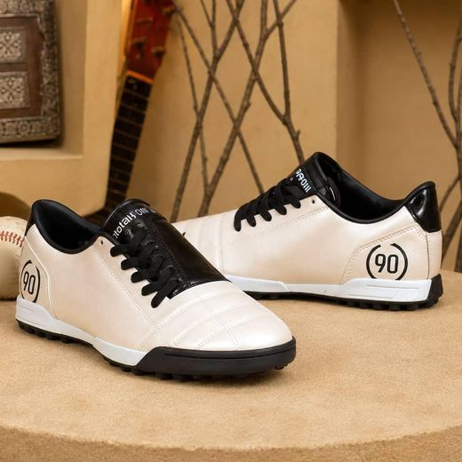 Fashion Men's Total 90 Turf Football Boots - Off-White & Black Synthetic Leather Soccer Shoes - image 2