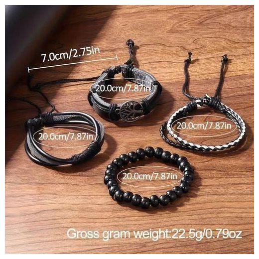 Fashion Men's Casual 5 In 1 Watch And Large Dial Bracelet - Black - image 2
