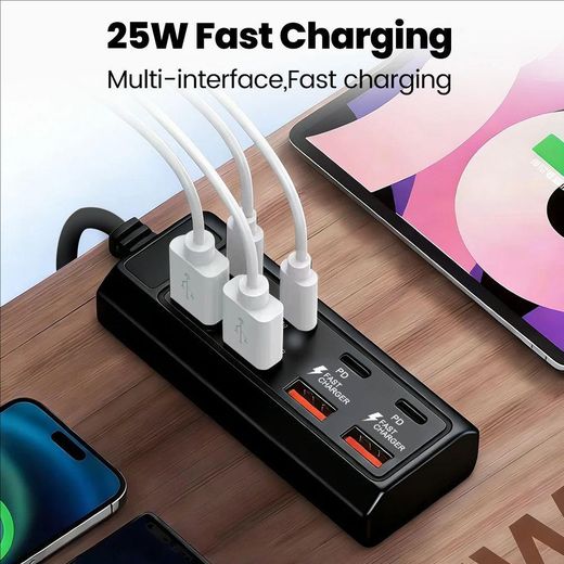 Generic 25W USB Electrical Socket 8 in 1 Quick Charge Power Outlet Adapter Docking Stations USB Splitter Converter USB Extension Socket - image 2
