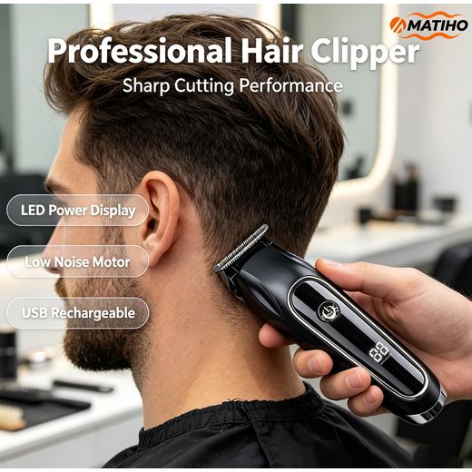 MATIHO Professional Cordless Hair Clipper LCD Digital Display Rechargeable Electric Hair Trimmer for Men Oil Head Carving Grooming Kit