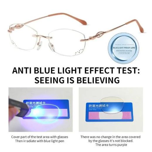 Fashion Small Rimless Rhinestone Anti-blue Light Readers' Eyeglasses - image 4