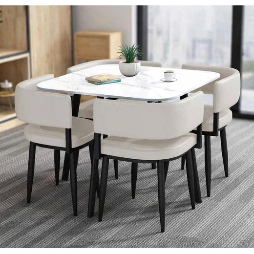 Generic Luxury 4-Seater Marble Top Dining Table with Upholstered Chairs - White - image 4
