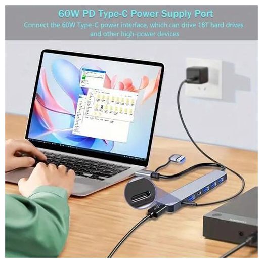 Generic 7 in 1 Port USB C Expander USB 3 Hub Type C Splitter Type C Dock Multiport Adapter - image 3