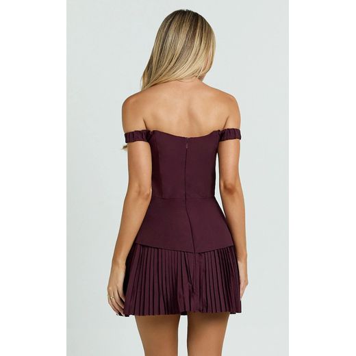 Fashion Izara Mini Dress - Off Shoulder Pleated Dress - Wine Evening Gown, Formal Occasion Maxi Dress for Women, Elegant Ladies Evening Wear Gown S-XXXL - image 4