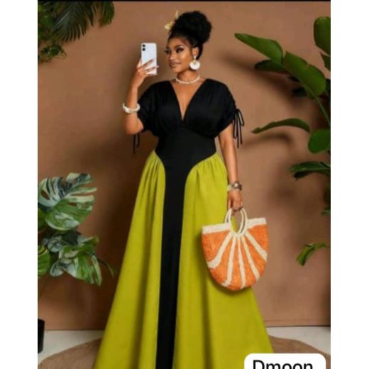 Fashion  High quality  Women's V-Neck A-Line Maxi Dress with Batwing Sleeves - image 2