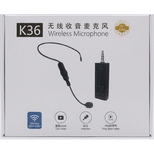 K36 2.4G Wireless Headset Microphone System with 3.5mm Receiver for Live Streaming, Vlogging & Interviews