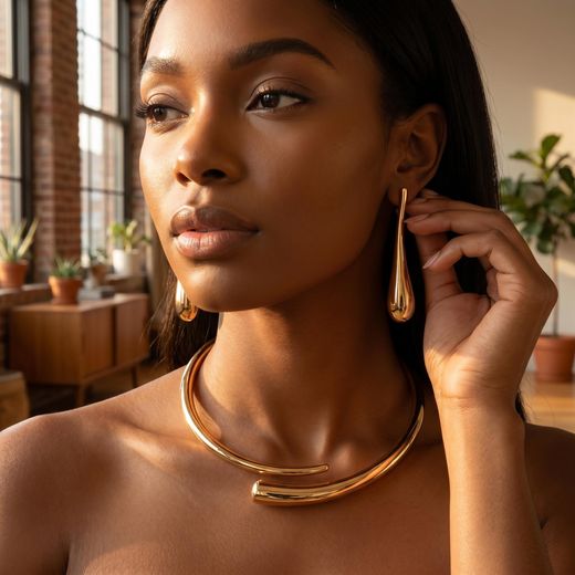 Fashion Women's Necklace and Earrings - Gold - image 2