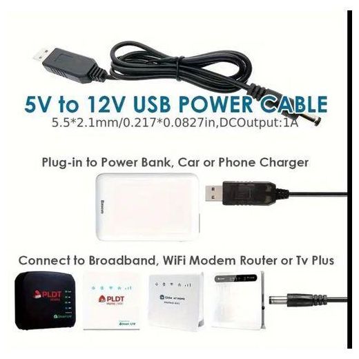 Generic Versatile USB Power Cable - Power Bank To Broadband, WiFi Modem Router, Cable Connector 5V to 12V Boost Adapter, Plug-in to Power Bank, Car or Phone Charger, Compatible with Broadband, WiFi Modem Router, Interphone, Switch, No Battery Required ( SM ) - image 2