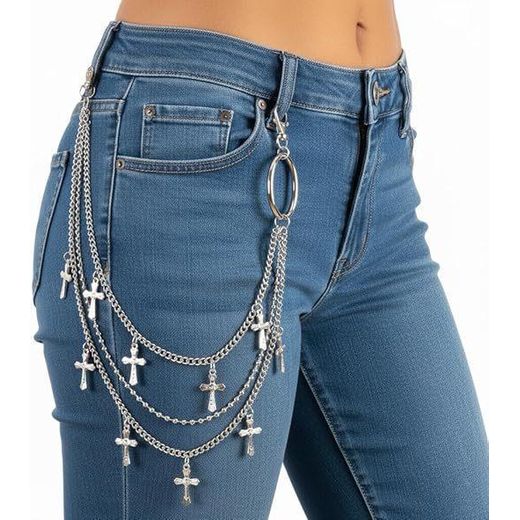 Fashion Unisex Gothic Multi-Layer Cross Pants Chain, Silver-Tone Alloy Waist Chain with Cross Charms - image 2