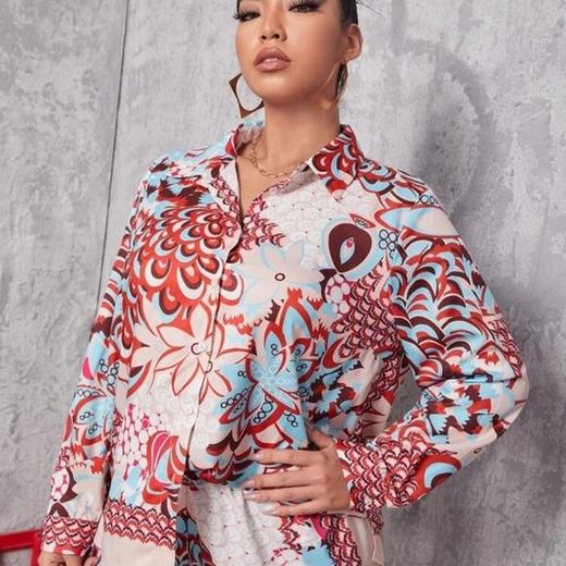 Fashion 2 Piece Set Women Printed Shirt & Wide Leg Trousers Chic Fashionable Casual Outfits Pants Sets Suits - image 4