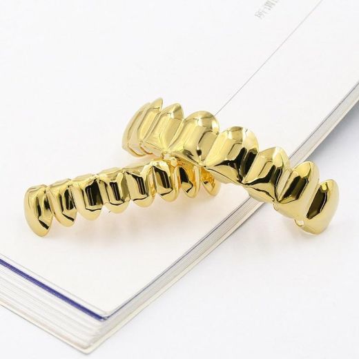 Fashion Gold Teeth Grillz for Men Women Plated Grill Jewelry Hip Hop Top and Bottom Set with Silicone Bar,Extra Silicon Molding Bars - image 4