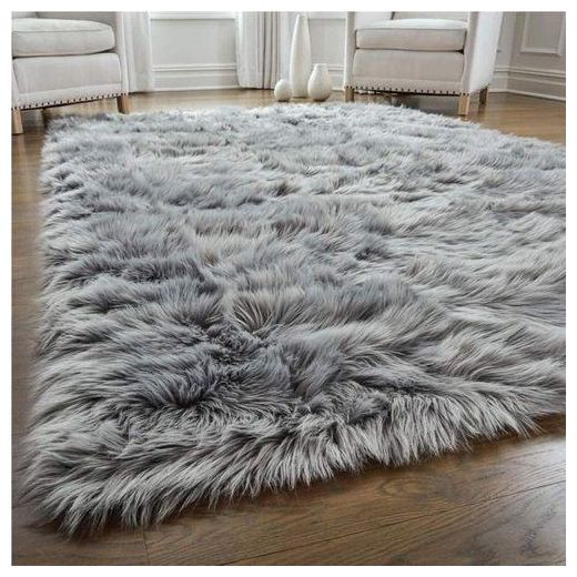 Dexim Dexim Grey Fluffy Sheepskin Fur Center Rug