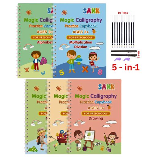 Generic 5-in-1 Reusable Calligraphy Magic Practice Book For Kids