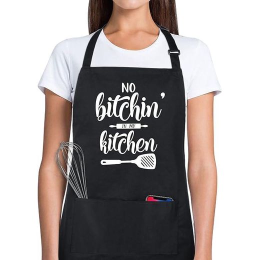 Cotton Funny Apron with 2 Pockets for Men Women BBQ Grilling Adjustable Bib Black Aprons Gifts Cooking Kitchen