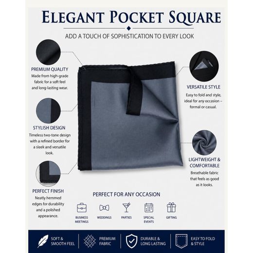 PABANI  Signature Charcoal Grey 100% Silk Mens Pocket Square For Office Wear - image 2